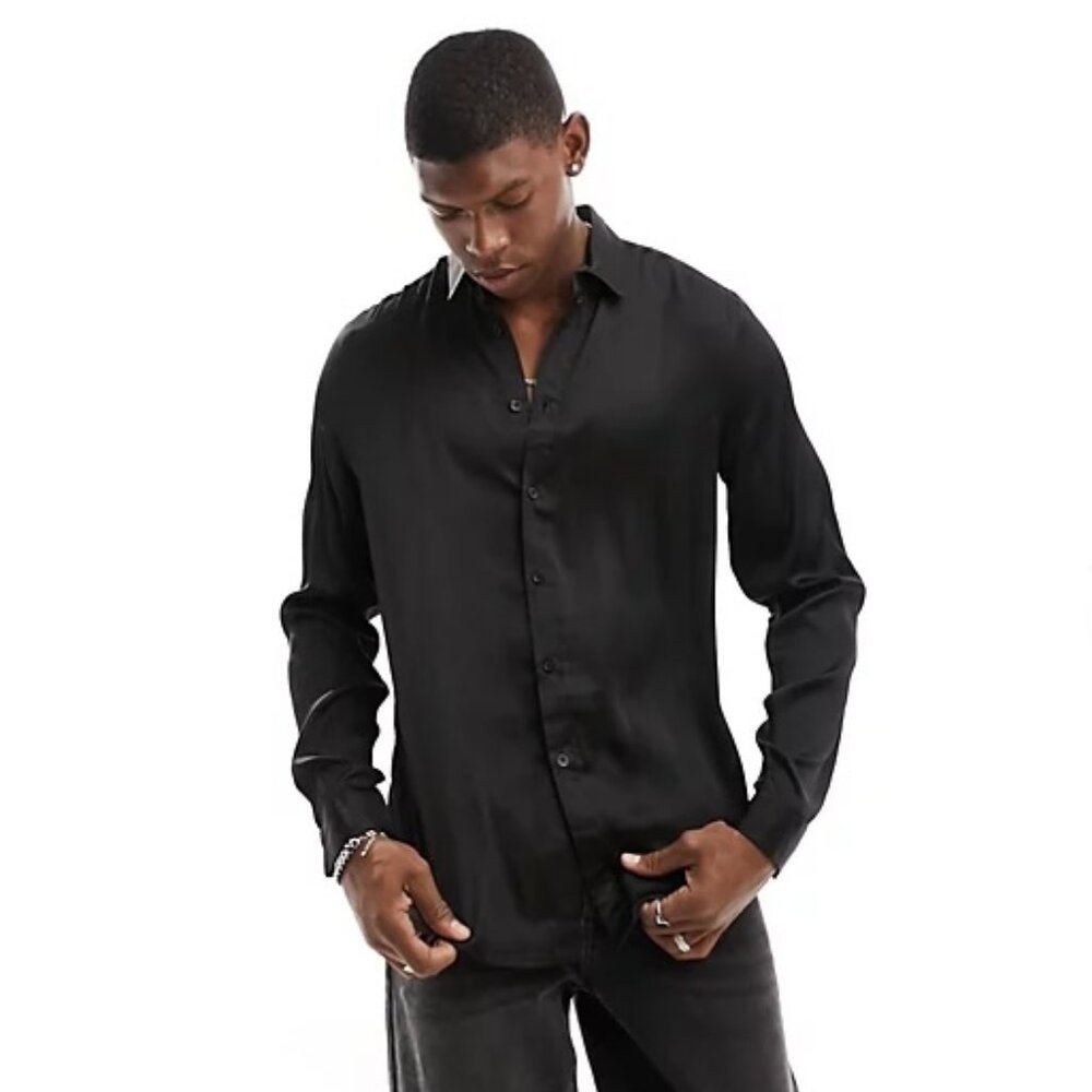 NEW ASOS Satin Shirt in Black